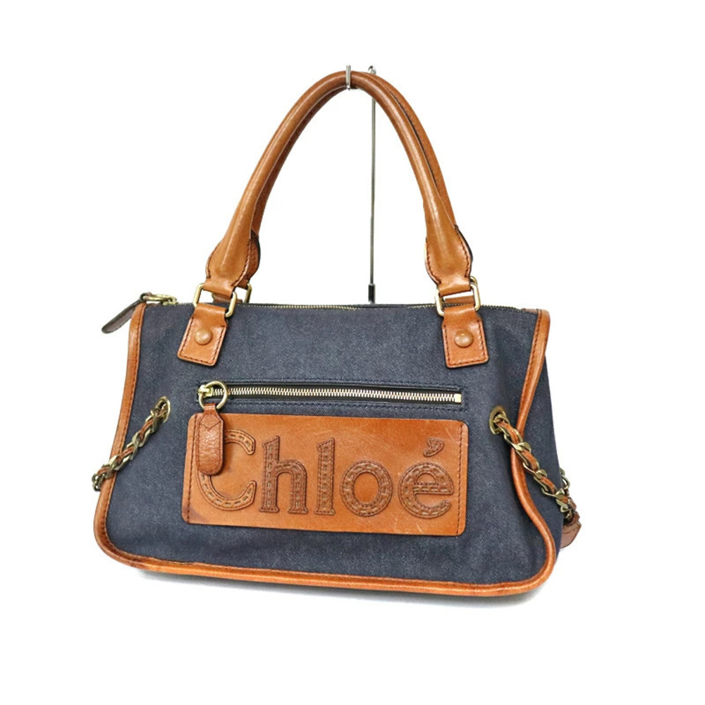 CHLOE denim handbag brown chain strap